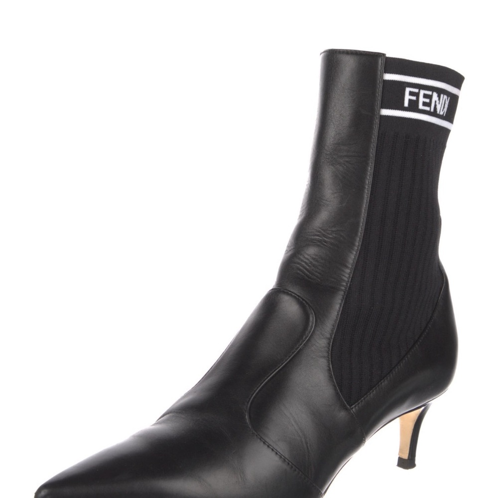 Fendi Black Heeled Boots with Stretch Upper and Pointed Toe